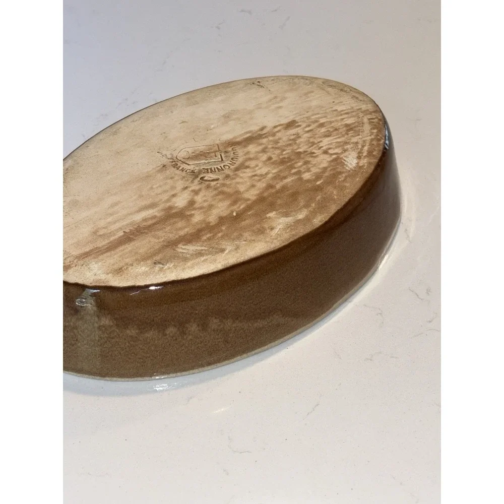 Vintage La Bourguignonne Oval Casserole Stoneware Handmade French Farmhouse 9.5